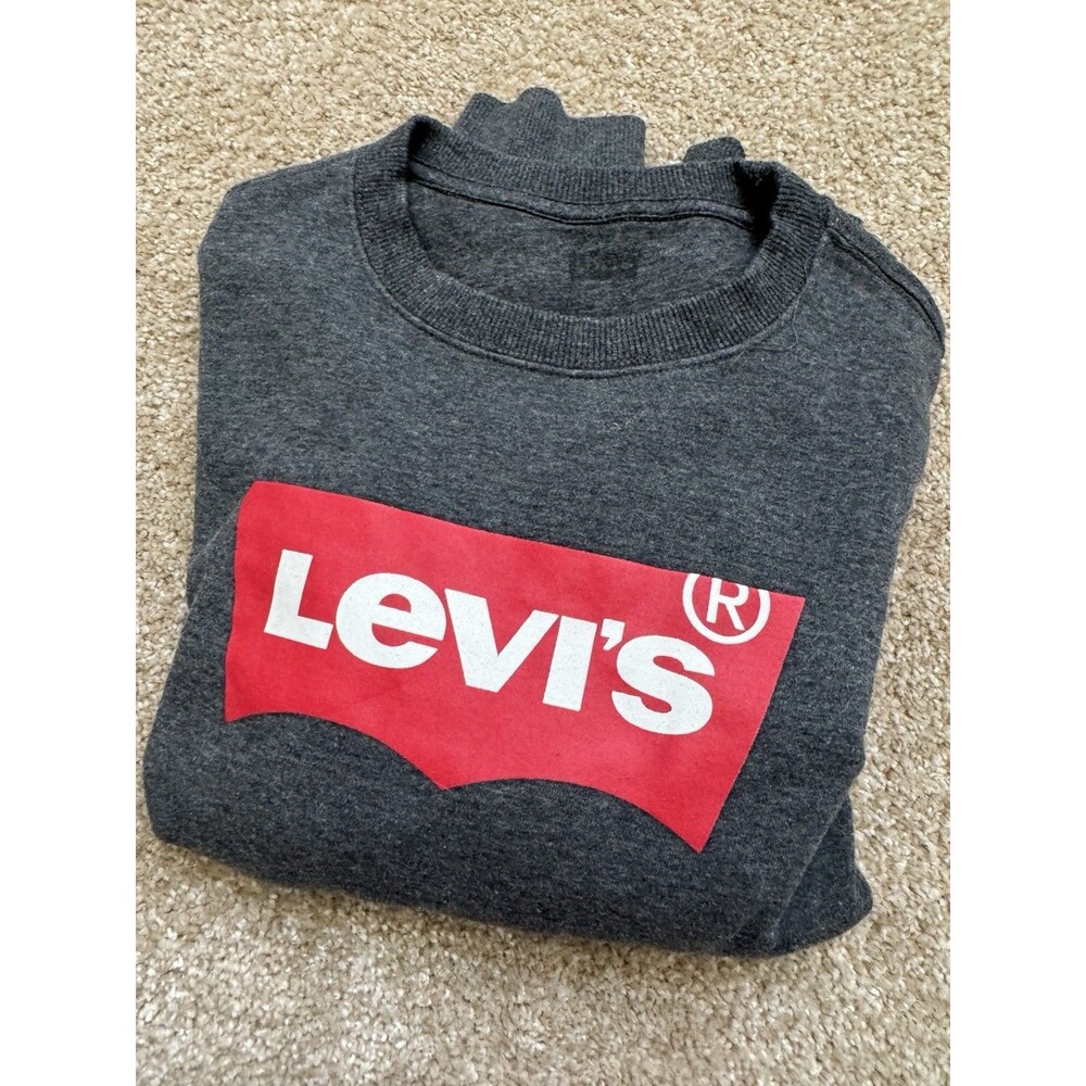 Levi’s Logo Crewneck Sweatshirt Charcoal Gray Size L Unisex Pullover Casual - Picture 1 of 3